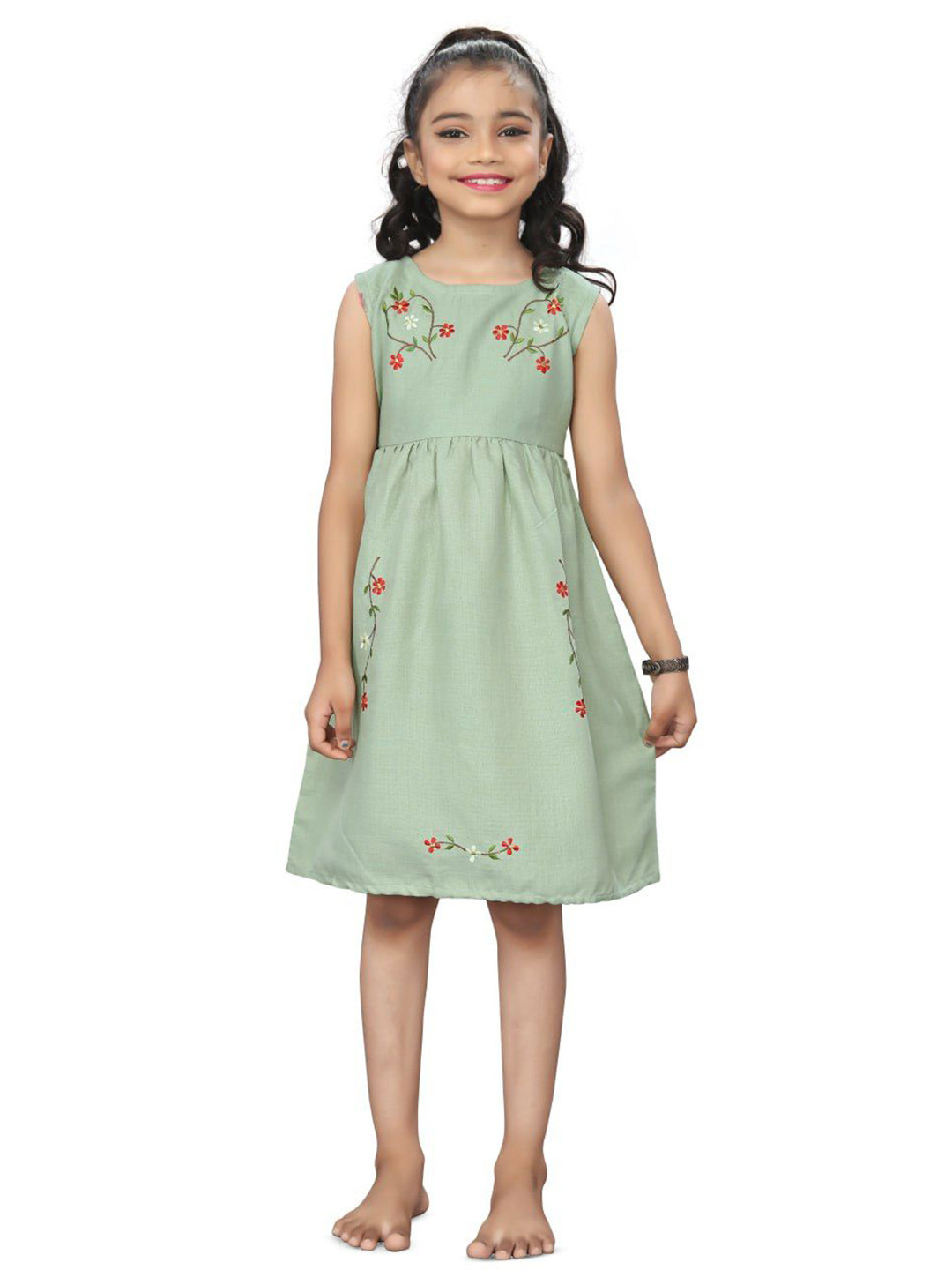 Ras Madhuri Kids-Girls Embroided A-Line Midi Dress