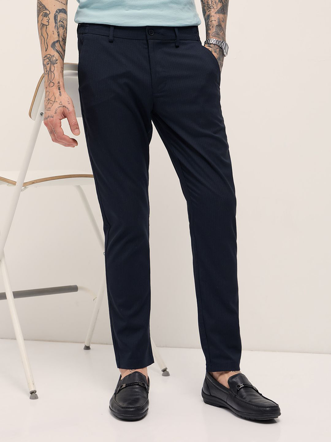 THE BEAR HOUSE Men's Striped Slim Fit Formal Trouser