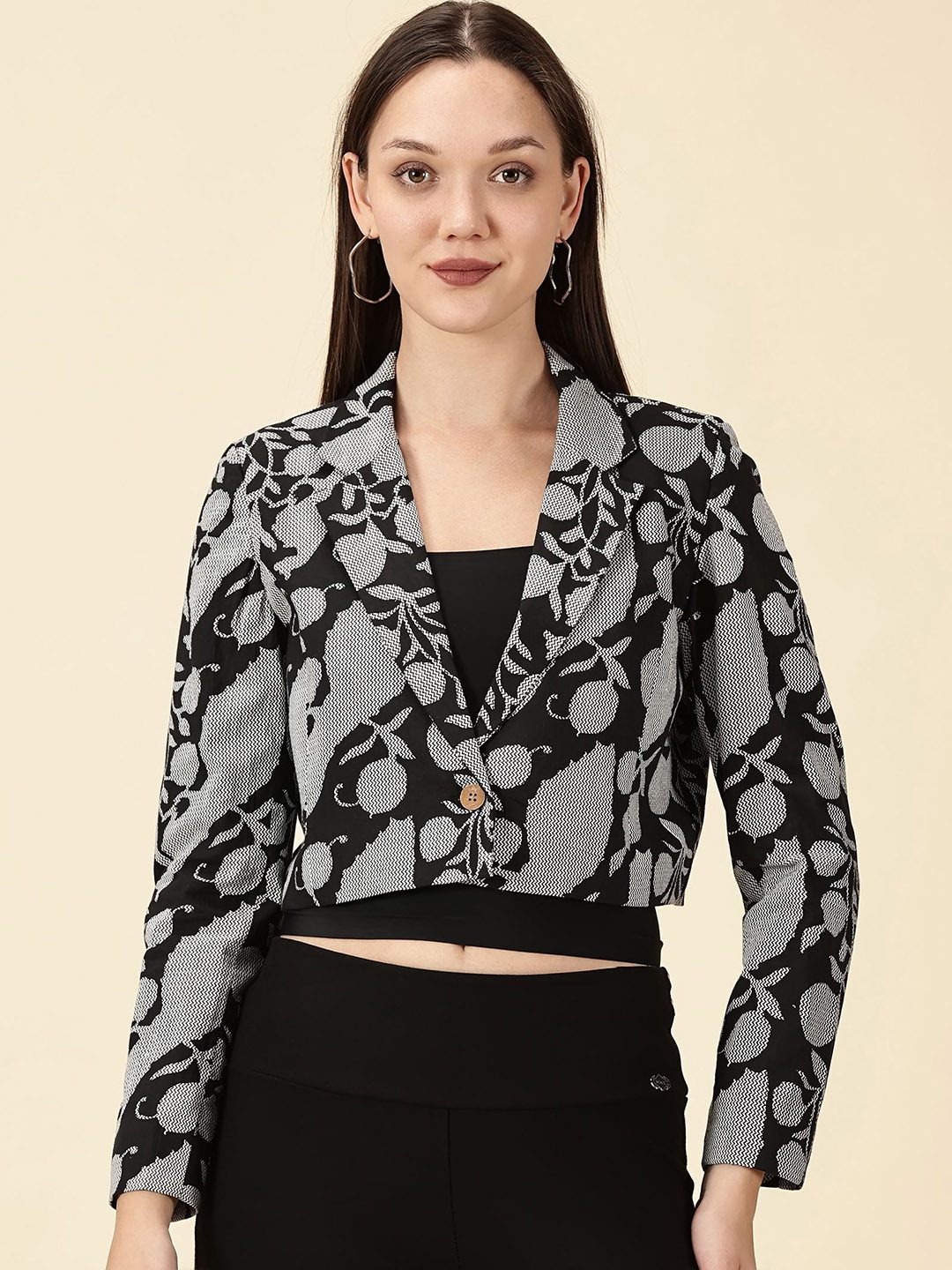 Indyvarna Printed Single Breasted Cotton Blazer