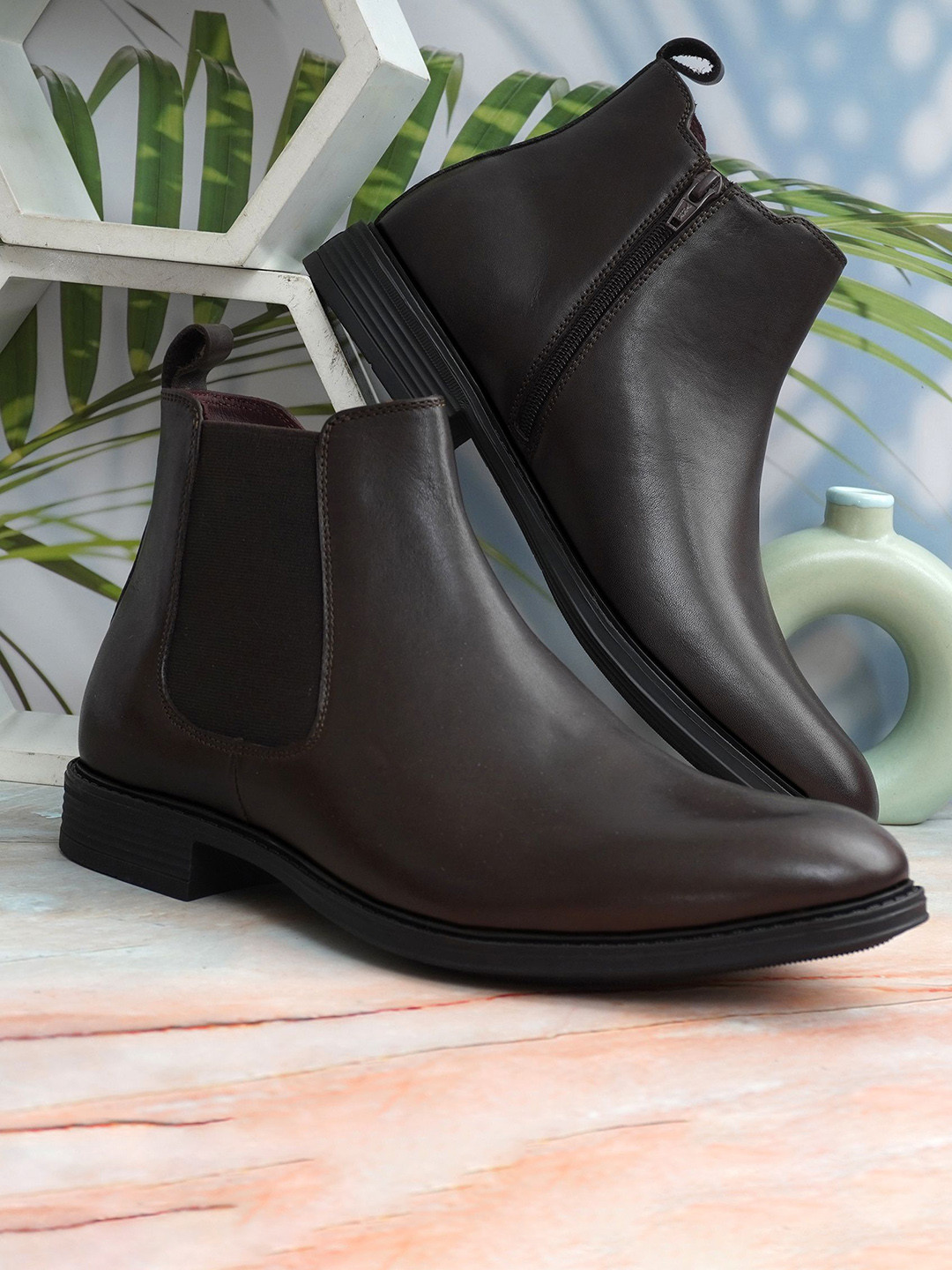 NICO NERINI Men Brown Leather Flatform Heel Chelsea Boots