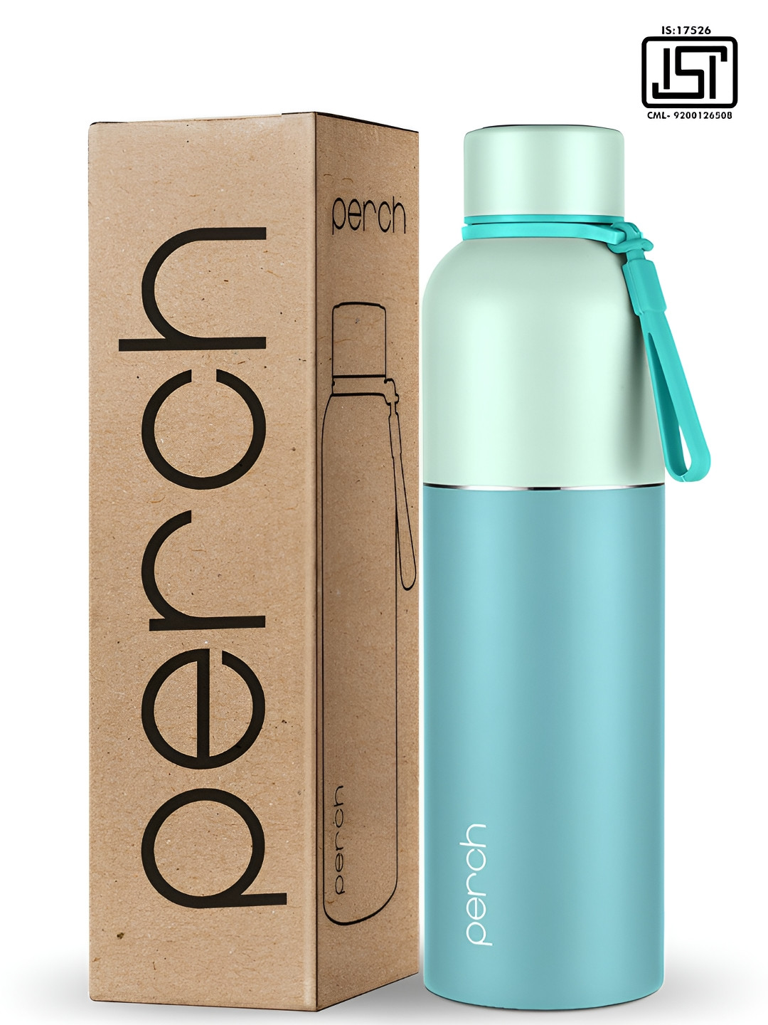 PERCH Blue & Turquoise Blue Colourblocked Stainless Steel Double Wall Vacuum Flask 1Ltr