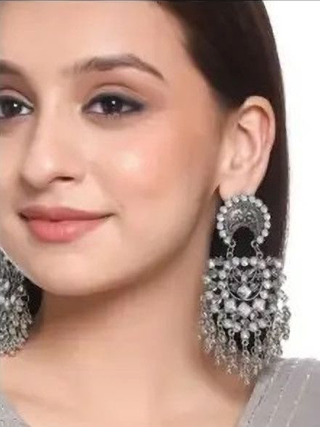 SZN Set Of 2 Artificial Stones Studded & Beaded Oxidised Contemporary Drop Earrings