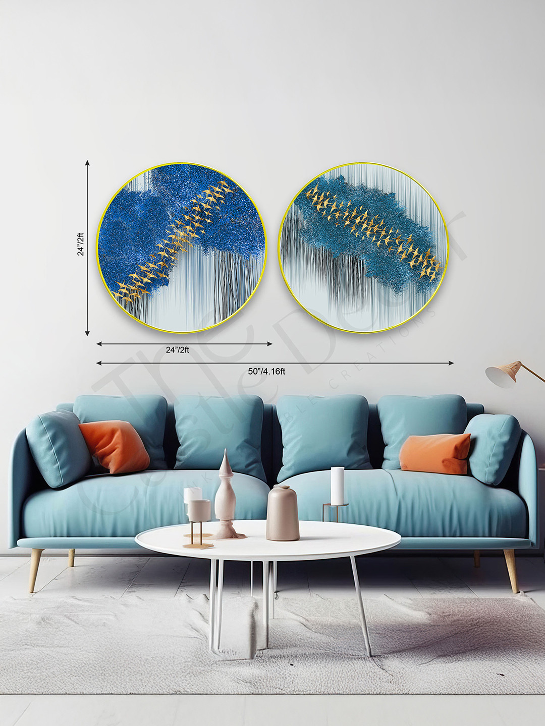 The Castle Decor 2 Piece Blue & White Birds and Animals Wooden Wall Art