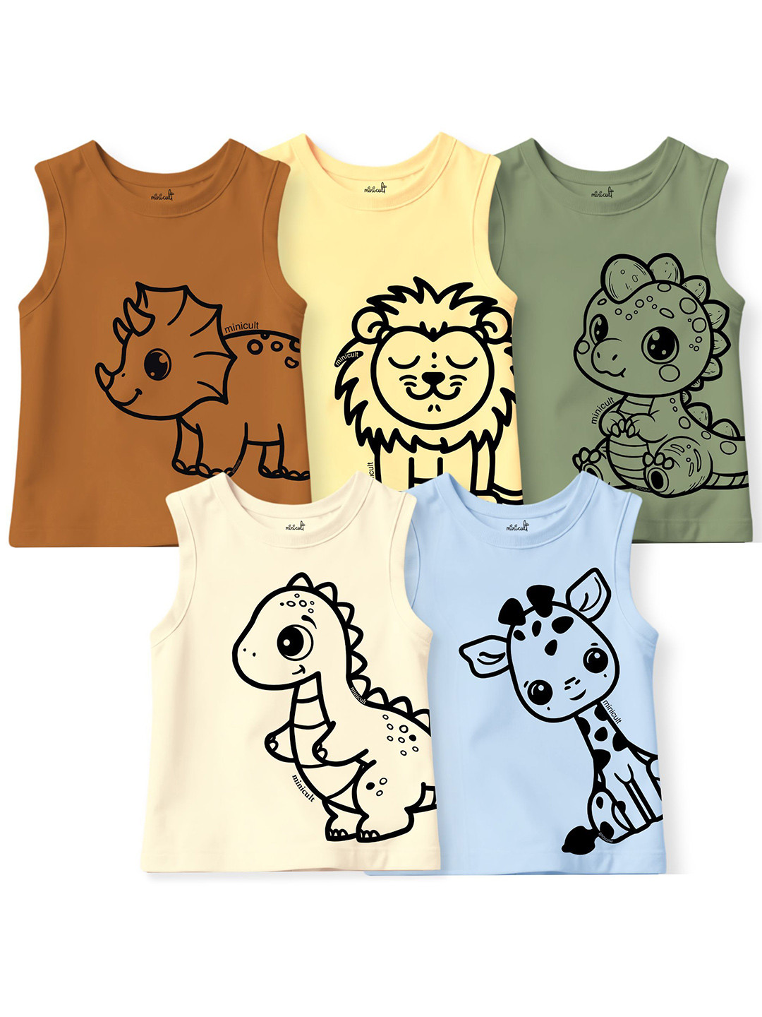 x2o Pack of 5 Printed Pure Cotton Innerwear Vests VST_PT_E006_15_P5-Multicolour