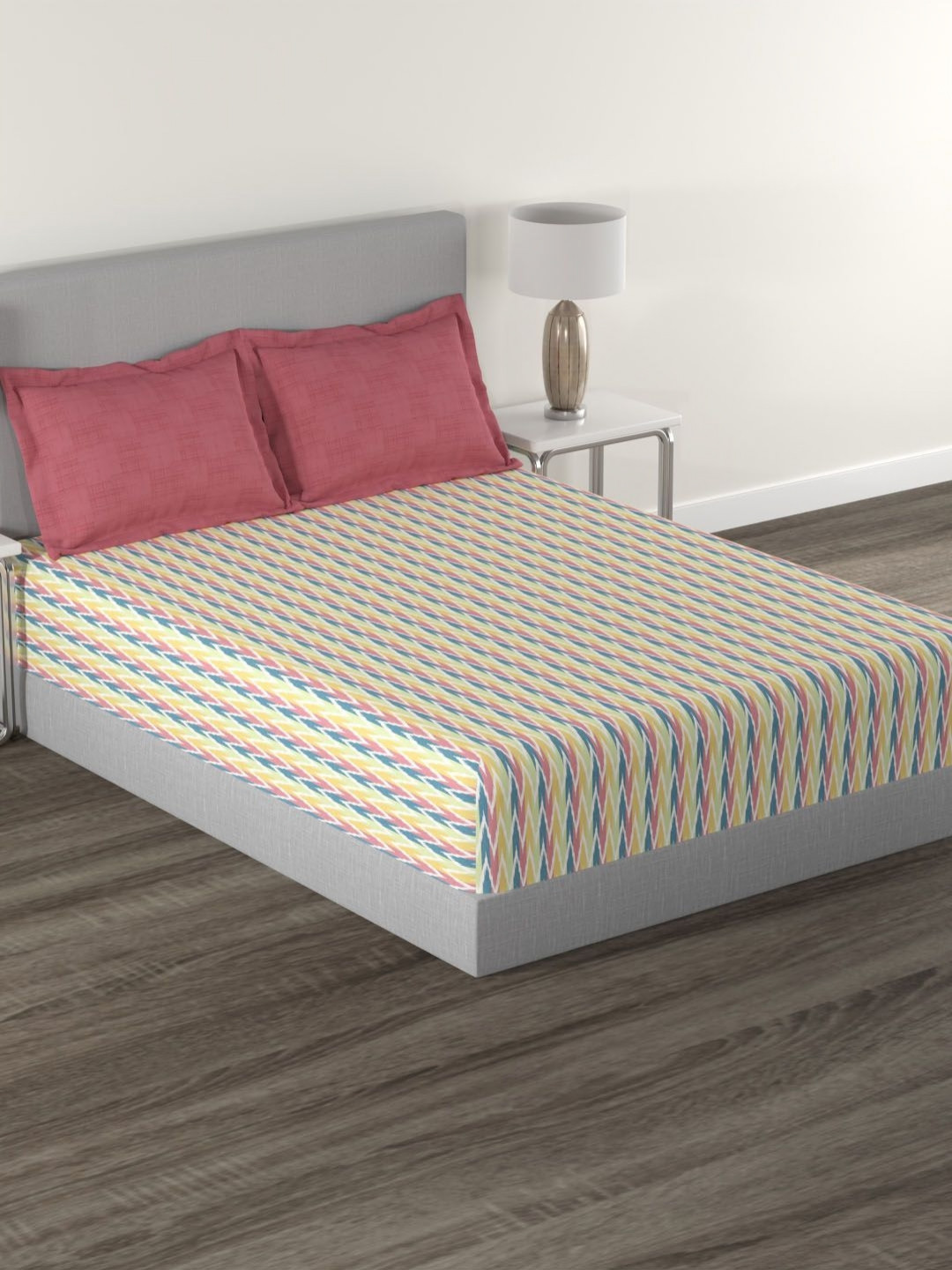 MYTRIDENT Muslin Cot Mauve Chevron Cotton 144 TC Queen Bedsheet with 2 Pillow Covers-90 x 100 inches