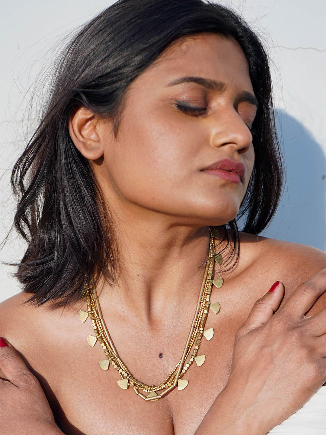 Janpath Online Three Layered Beaded Dokra Necklace