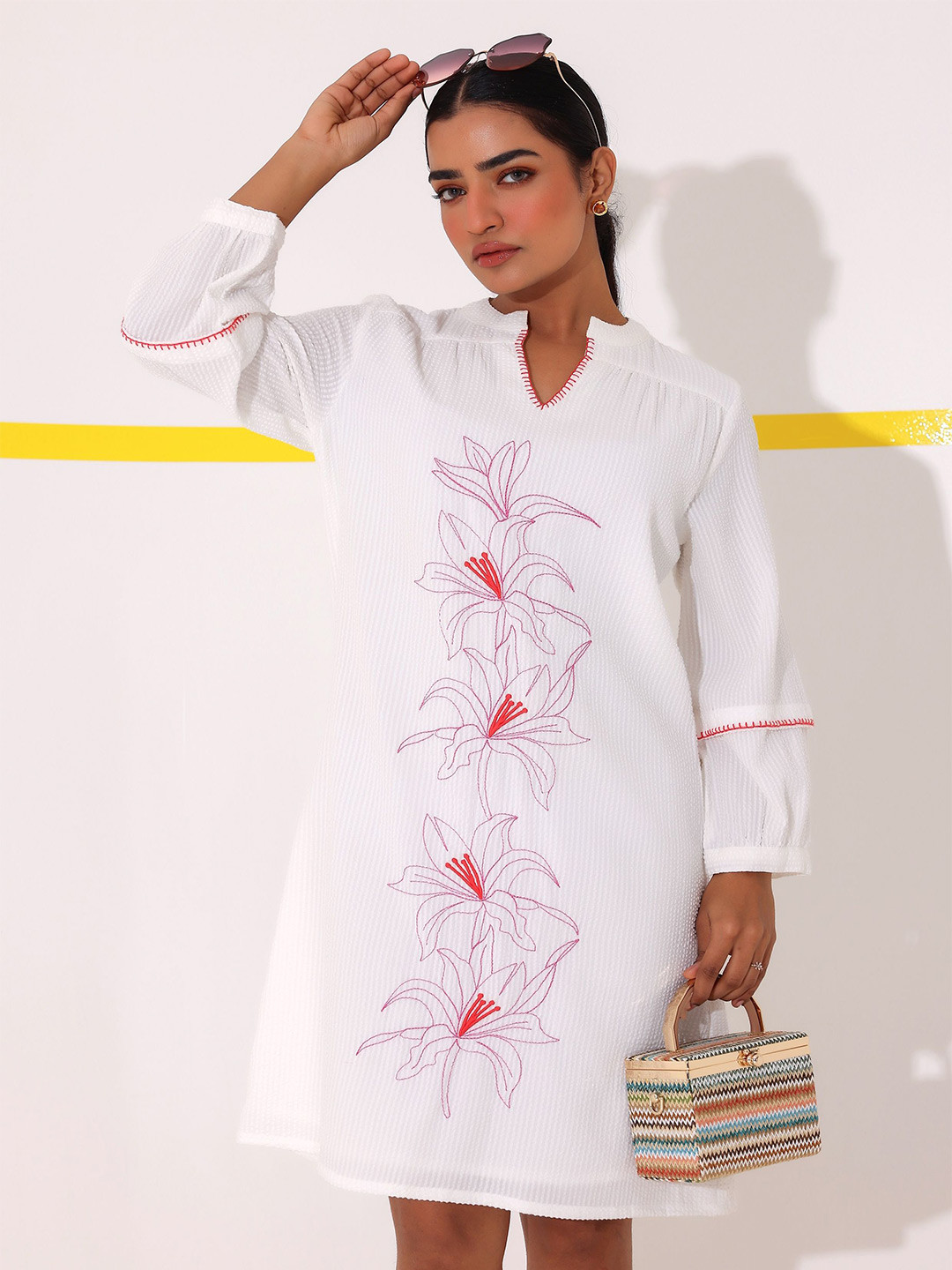 STIL O STITCH Women Floral Embroidered Knee Length A-Line Dress