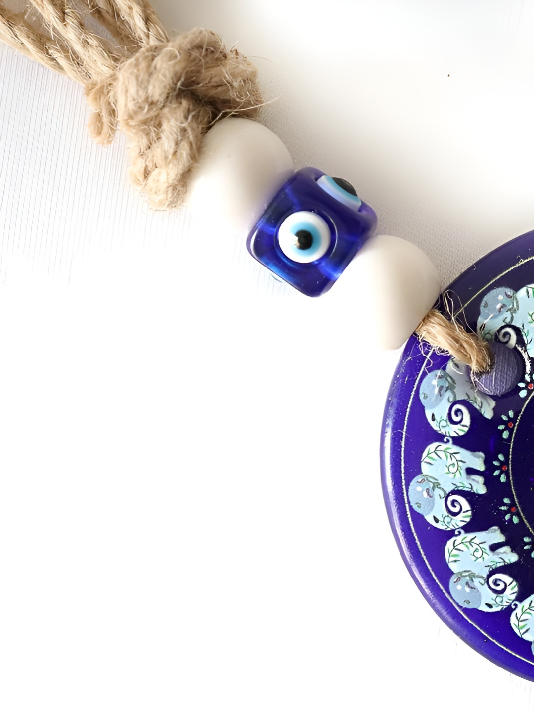 The Spiritual Living Elephant Design Evil Eye Glass Glossy Tapestries & Macrame-8In