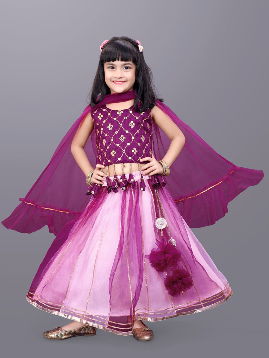 satyamfab Girls Embroidered Gotta Patti Work Ready to Wear Lehenga & Blouse With Dupatta