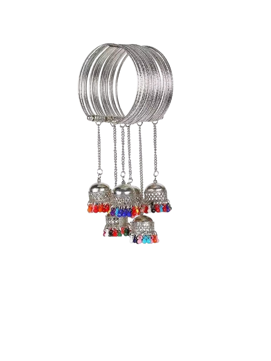 SZN German Silver Artificial Beaded Oxidised Jhumka Hanging Bangle