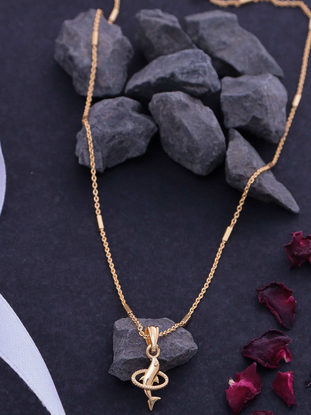 Ramdev Art Fashion Jwellery 22K Micro Gold-Plated Fish Pendant With Chain