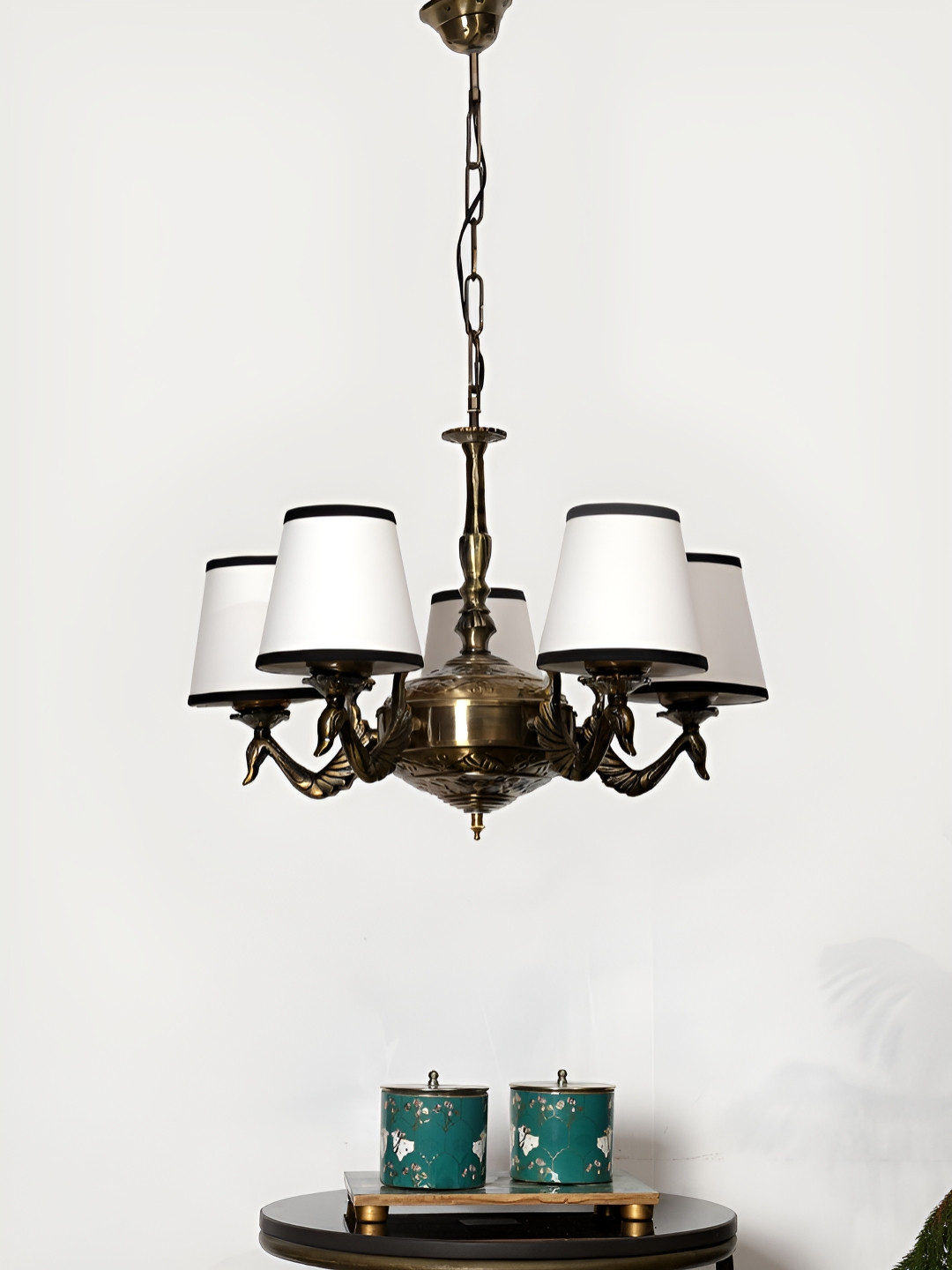 Devansh White & Black 05 Lights Conical Cotton Shade Ceiling Lamp