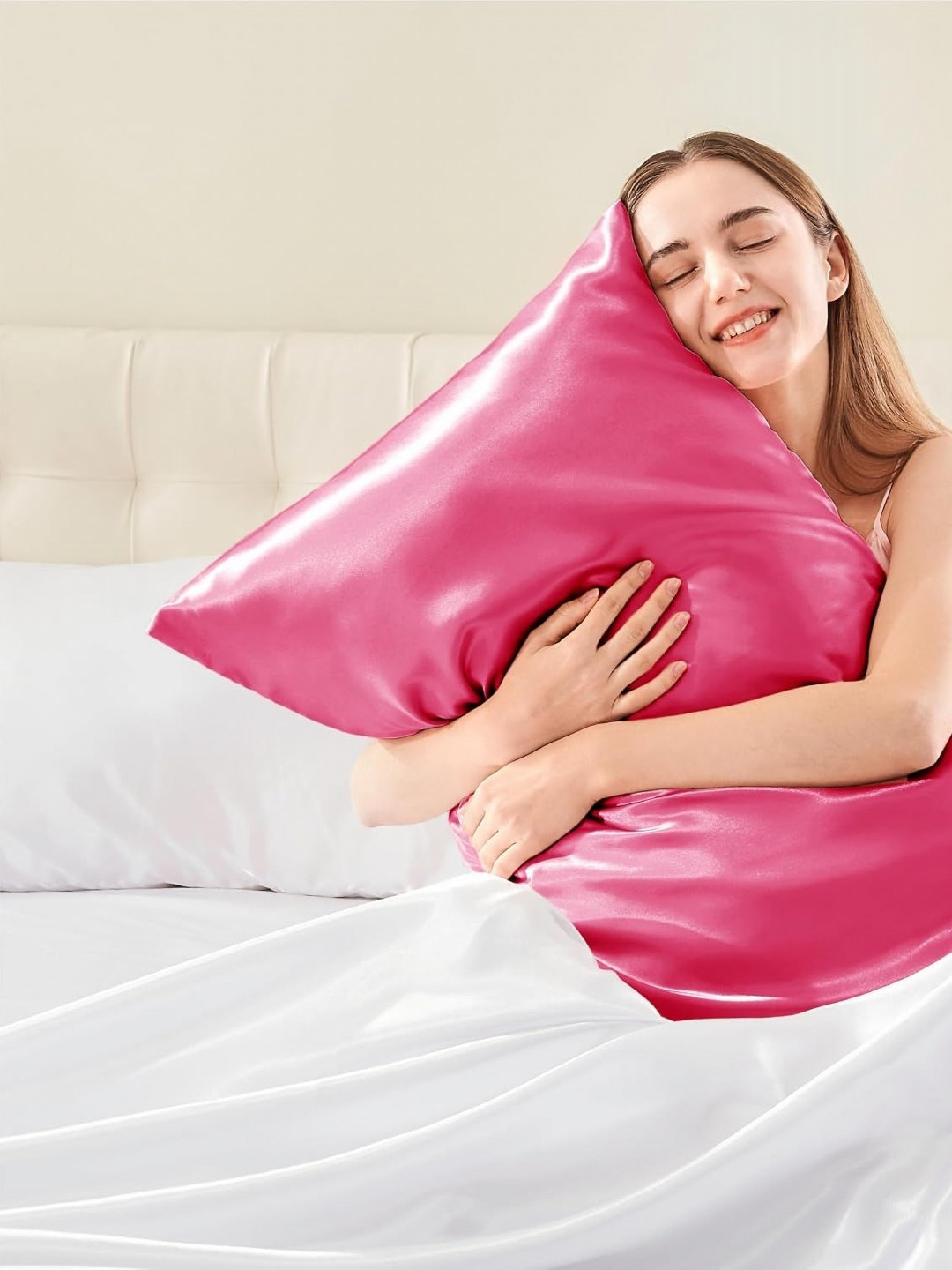 DEHMAN Pink 2 Pieces Pure Silk Rectangular Pillow Covers