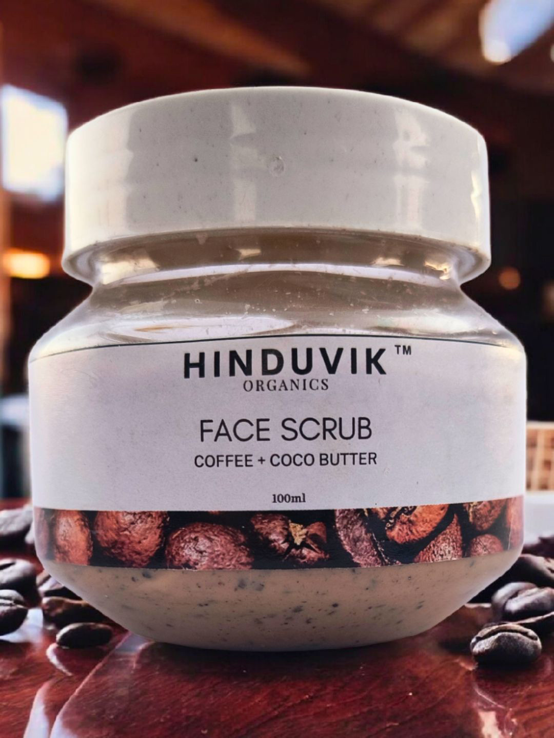 HINDUVIK Organic Coffee Face Scrub With Ground Coffee & Cocoa Butter - 100 ml