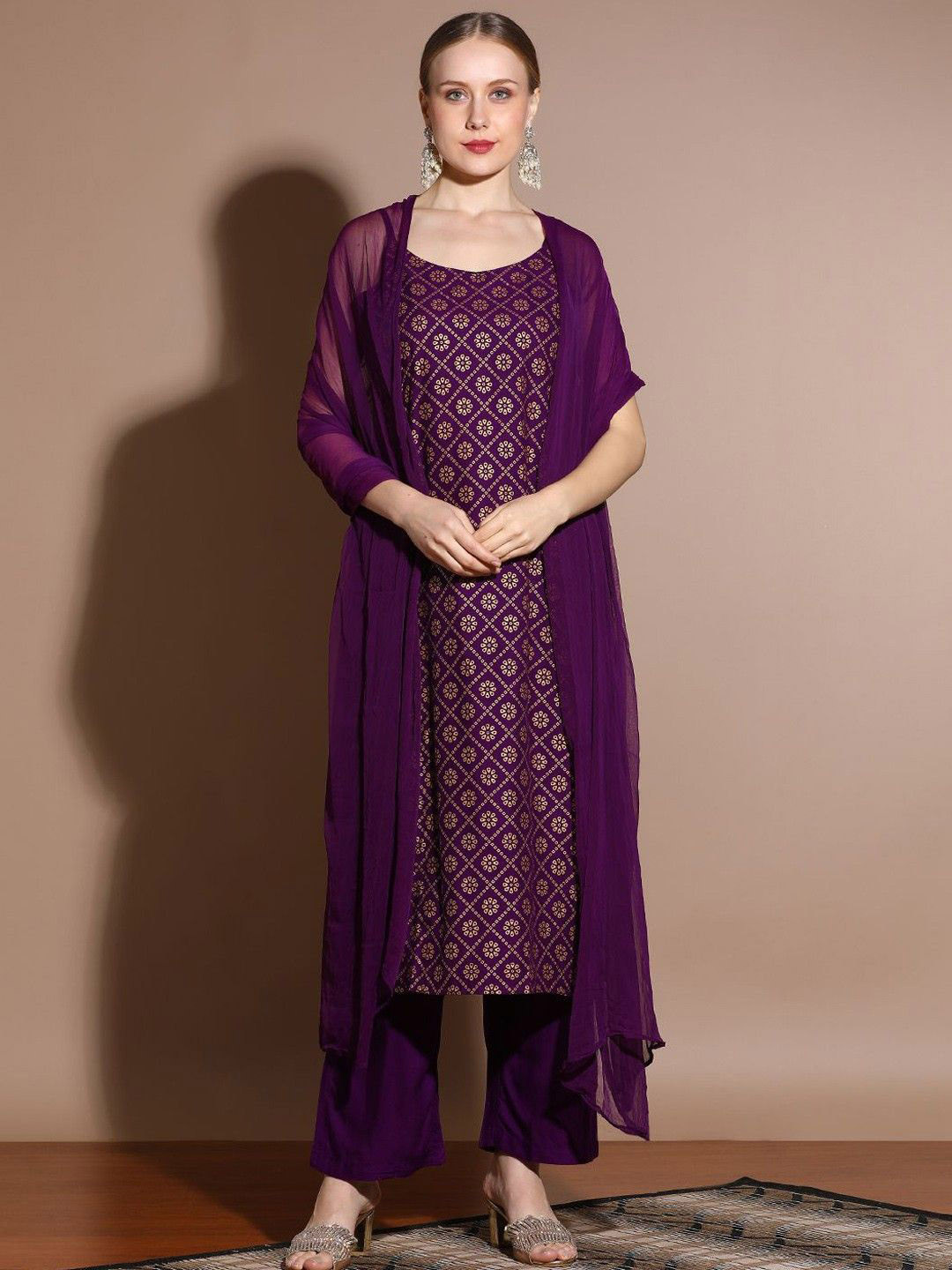 FABIAN FASHION Floral Printed Shoulder Straps Straight Kurta With Trousers & Dupatta