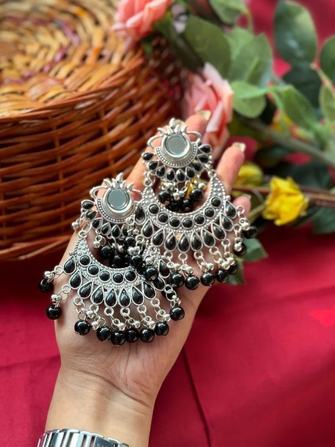 SZN Princess Feminine Pearls Beaded Crescent Shaped Drop Earrings