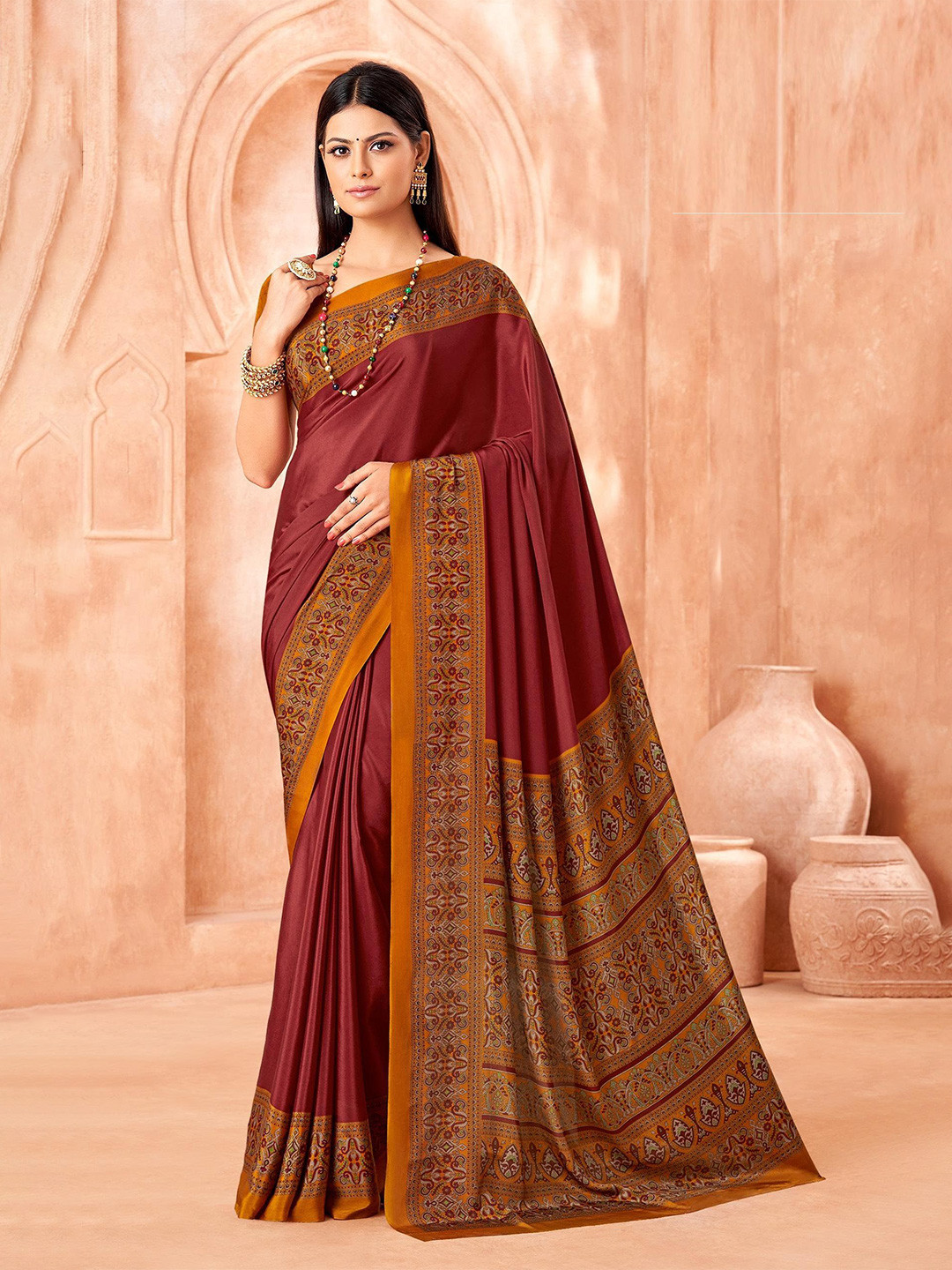 Reboot Fashions Pure Crepe Saree With Unstitched Blouse Piece