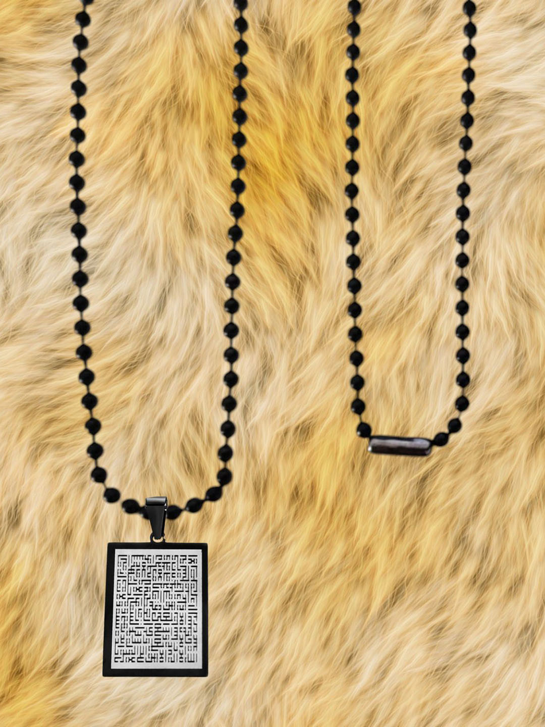 M Men Style Stainless Steel Square Shaped Ayat Al Kursi Idol Pendants With Chains