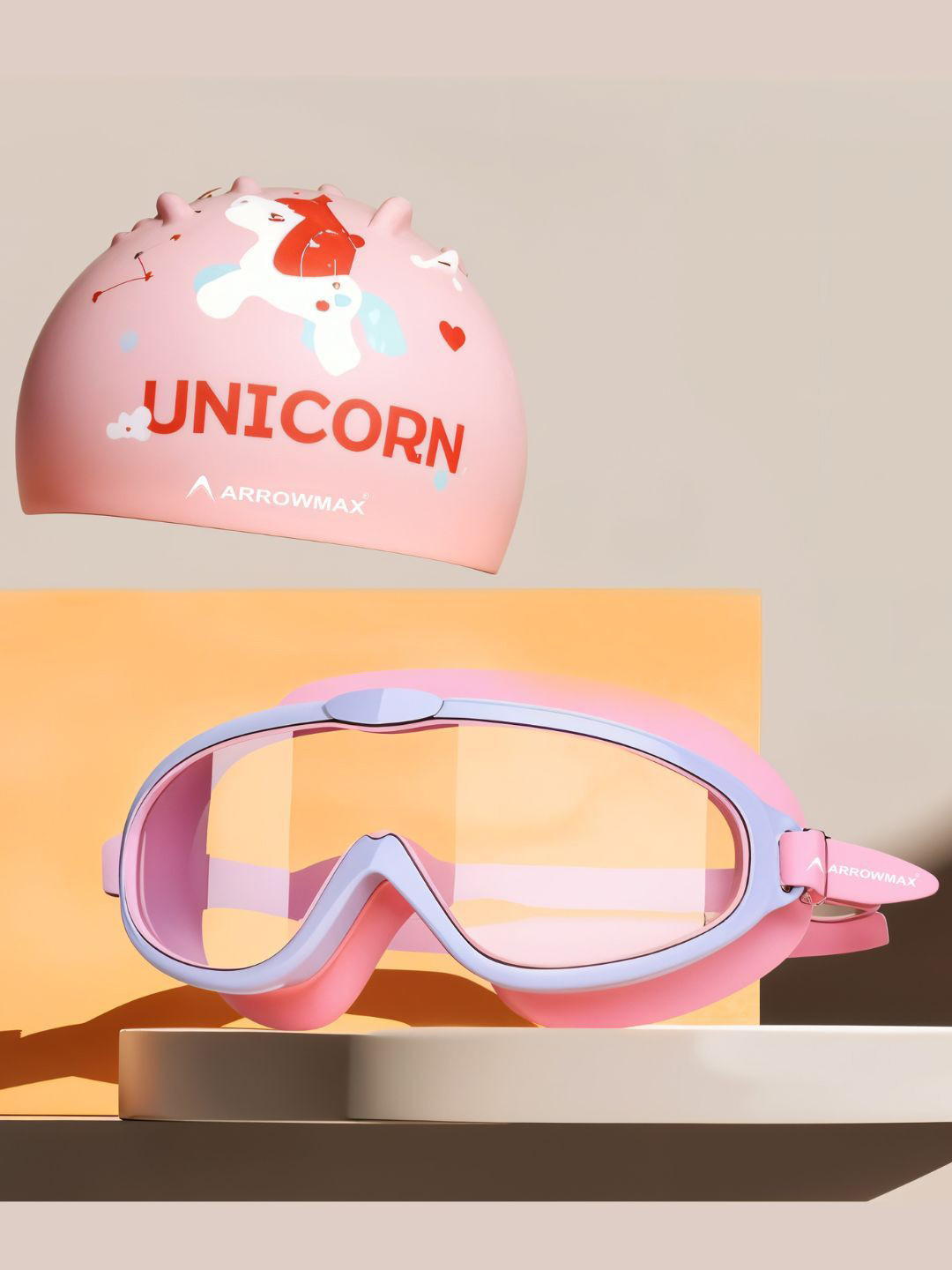 ARROWMAX Kids Unicorn Theme Printed Swimming Goggles & Cap
