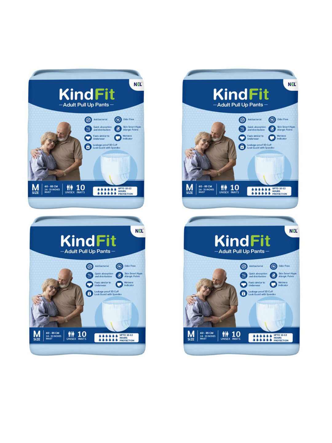 Kindfit Set Of 4 Antibacterial Adult Pull Up Pants Diapers - M - 10 Pcs Each