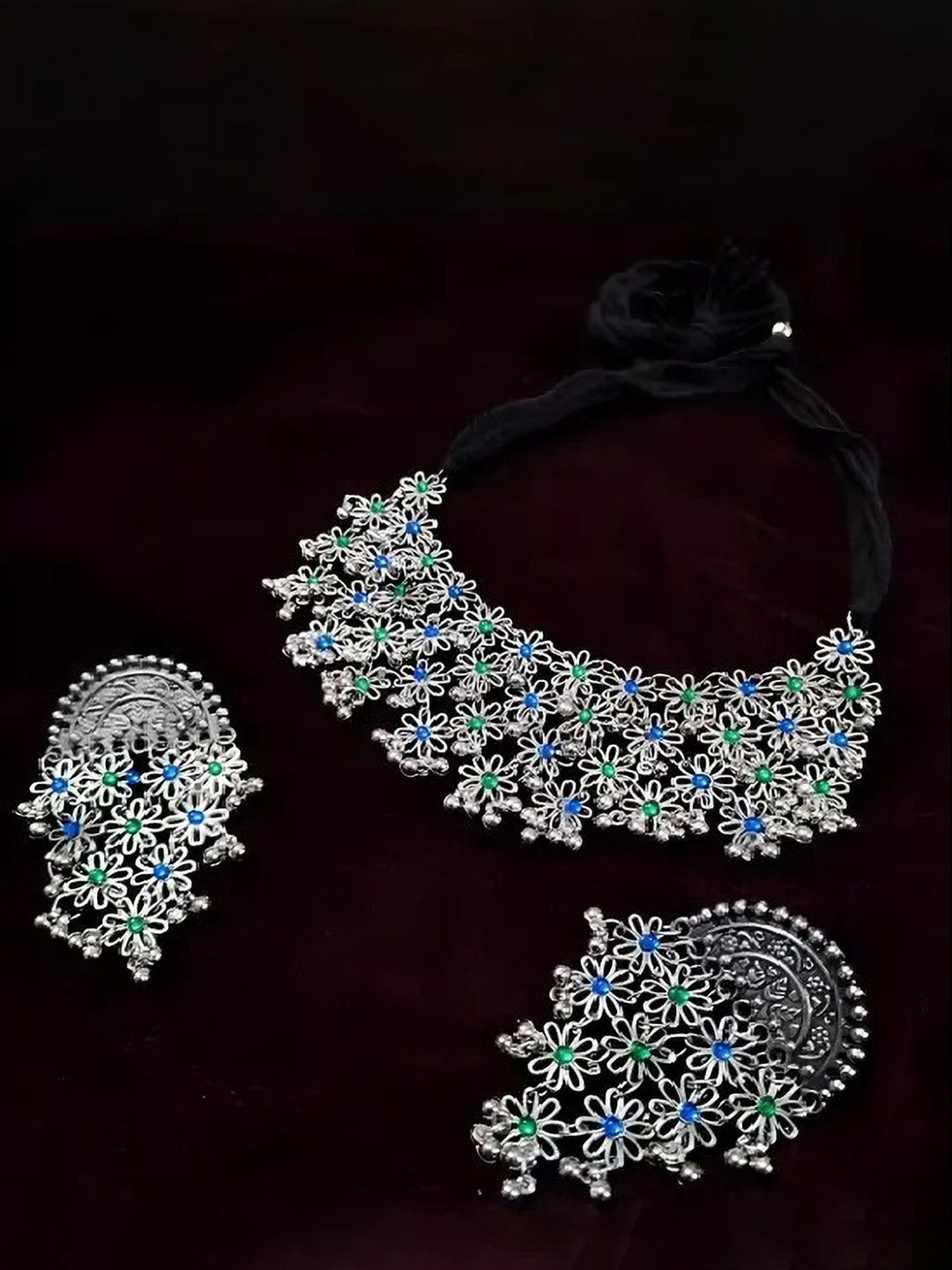 SZN Oxidized Artificial Stone Studded & Beaded Jewellery Set