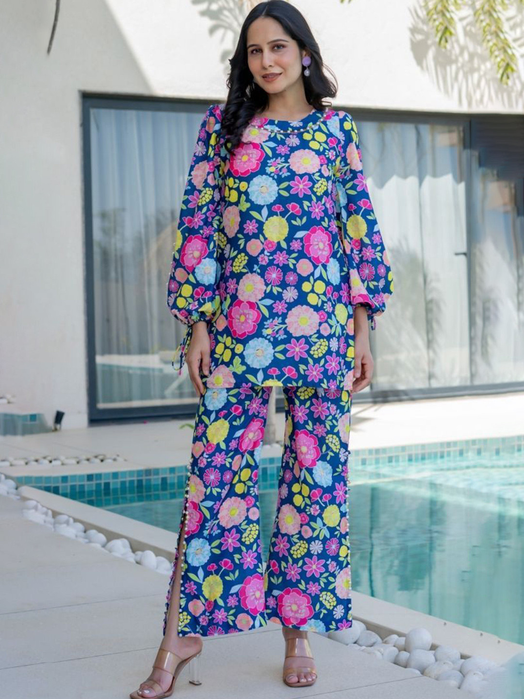 HOUSE OF JAMOTI Floral Digital Bloom Muslin Co-Ord Set