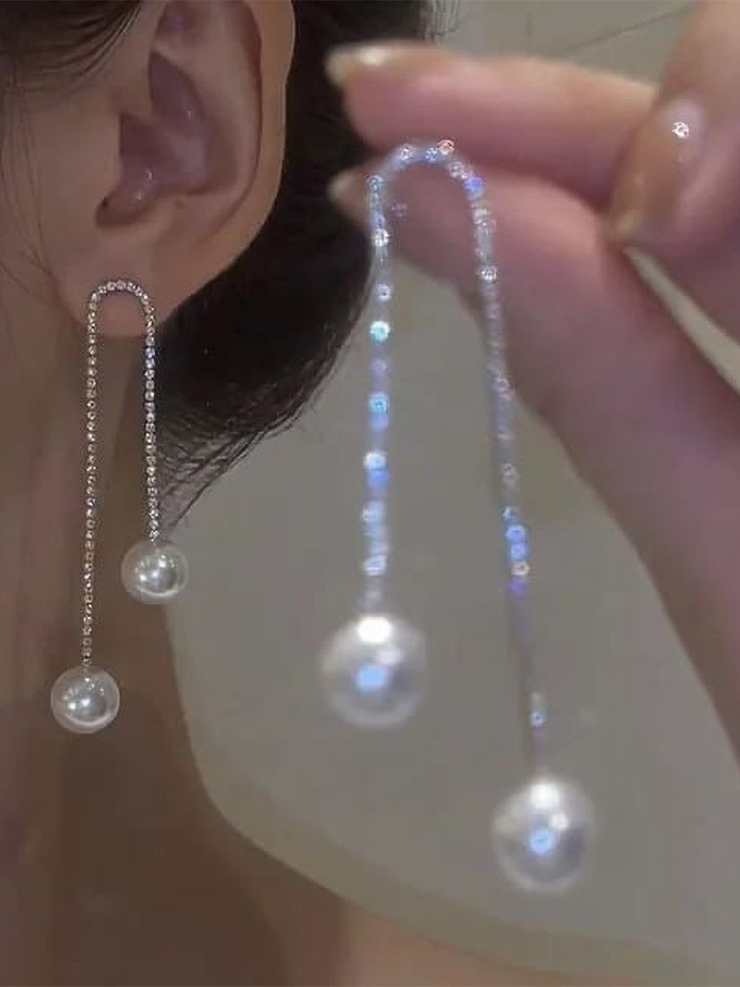 Celestique Rhinestone Studded U-Shaped Drop Earrings