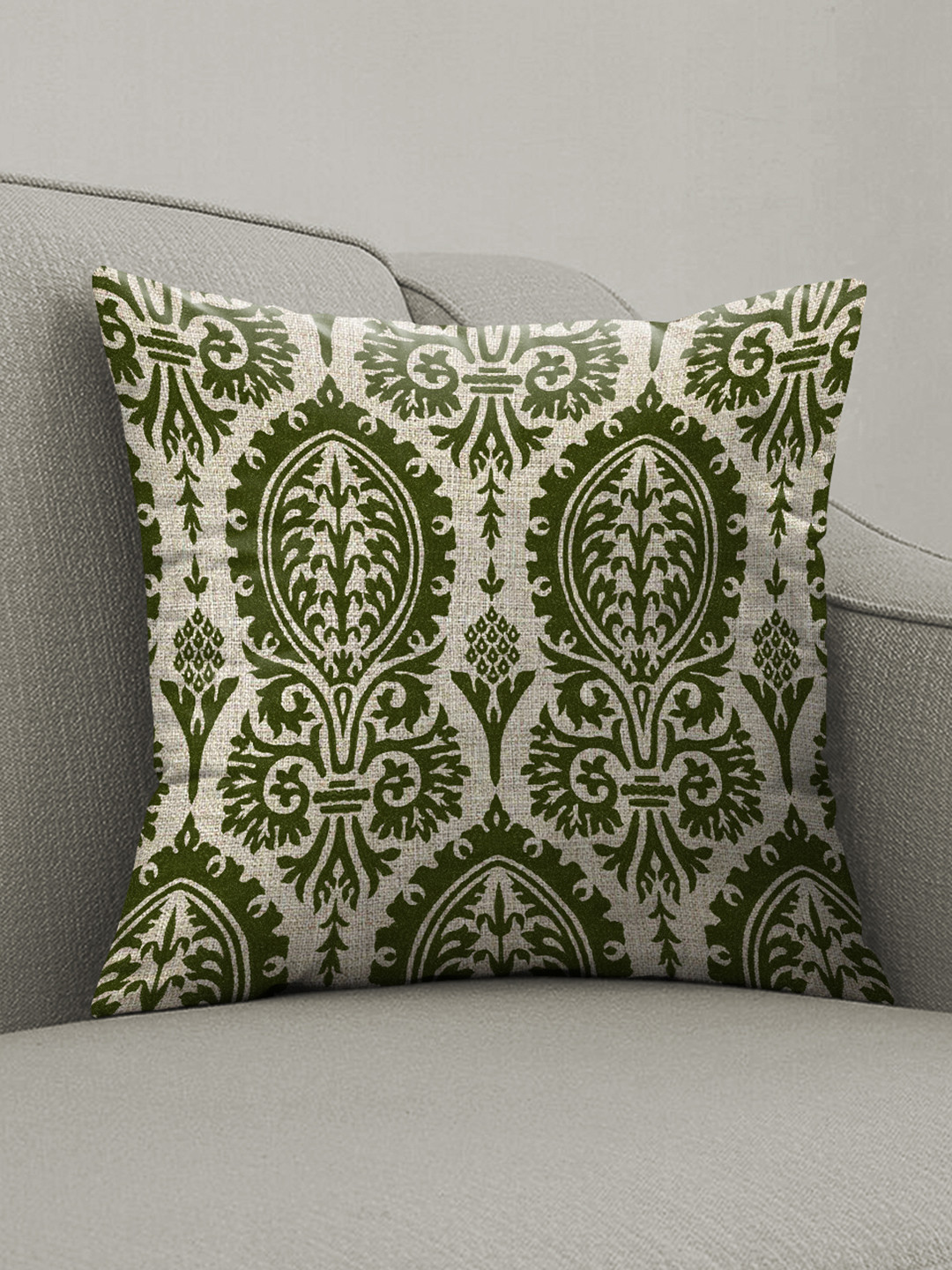 CASABLEU Beige & Green 2 Pieces Ethnic Motifs Square Cushion Covers