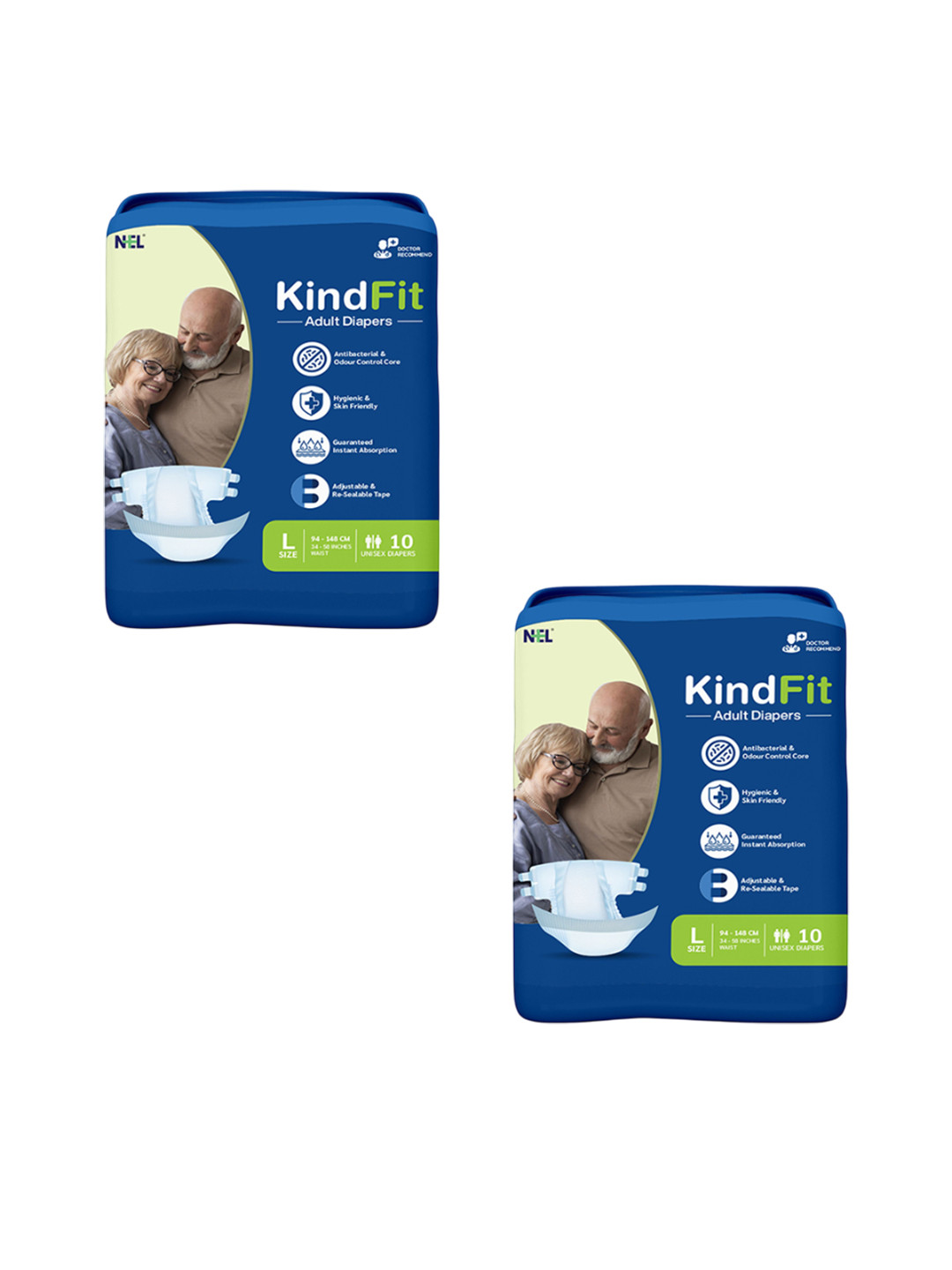 Kindfit Set Of 2 Adult Pull Up Leakage Proof Pants Diapers - L - 10Pcs Each
