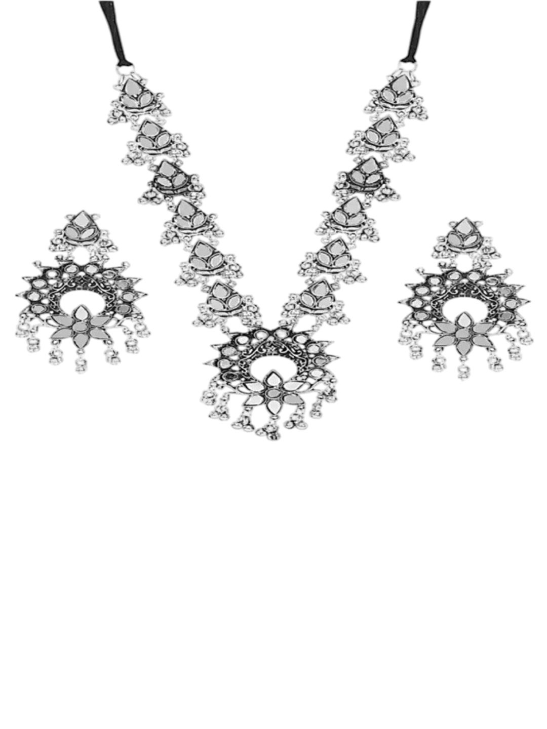 SZN Stone Studded & Beaded Mirror Long Jewellery Set