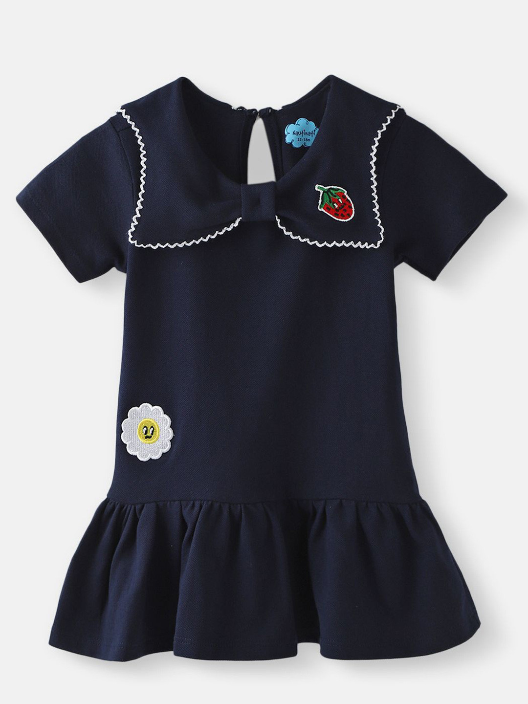 Nauti Nati A-Line Girls Blue Pique Cotton Applique Dress