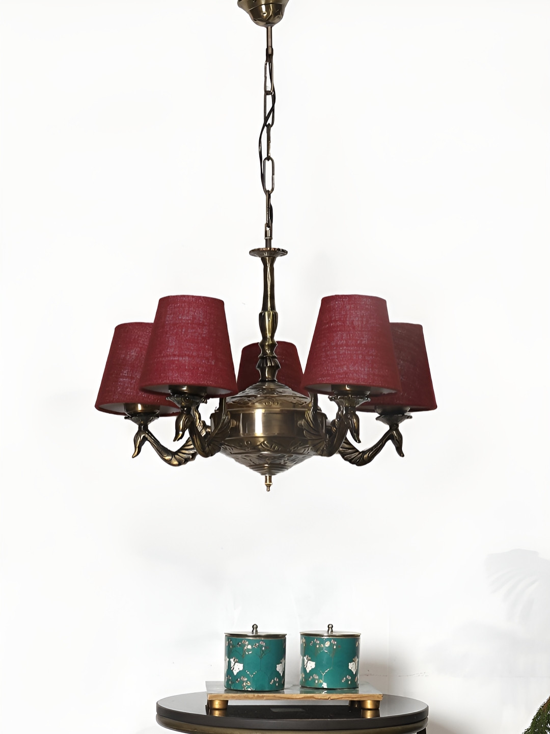 Devansh Maroon & Gold-Toned Quirky Ceiling Lamp