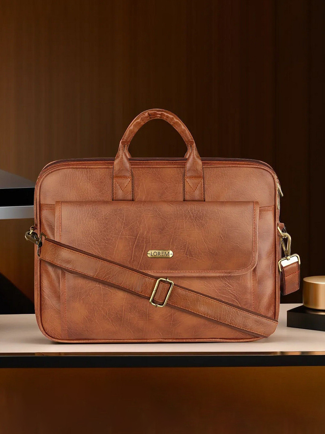 LOREM Matte Color Faux Leather 9.44L Messenger Bag For Men BG111