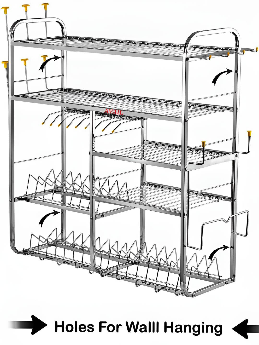 Avail Unisex Silver Stainless Steel Utensil Kitchen Rack Dish rack
