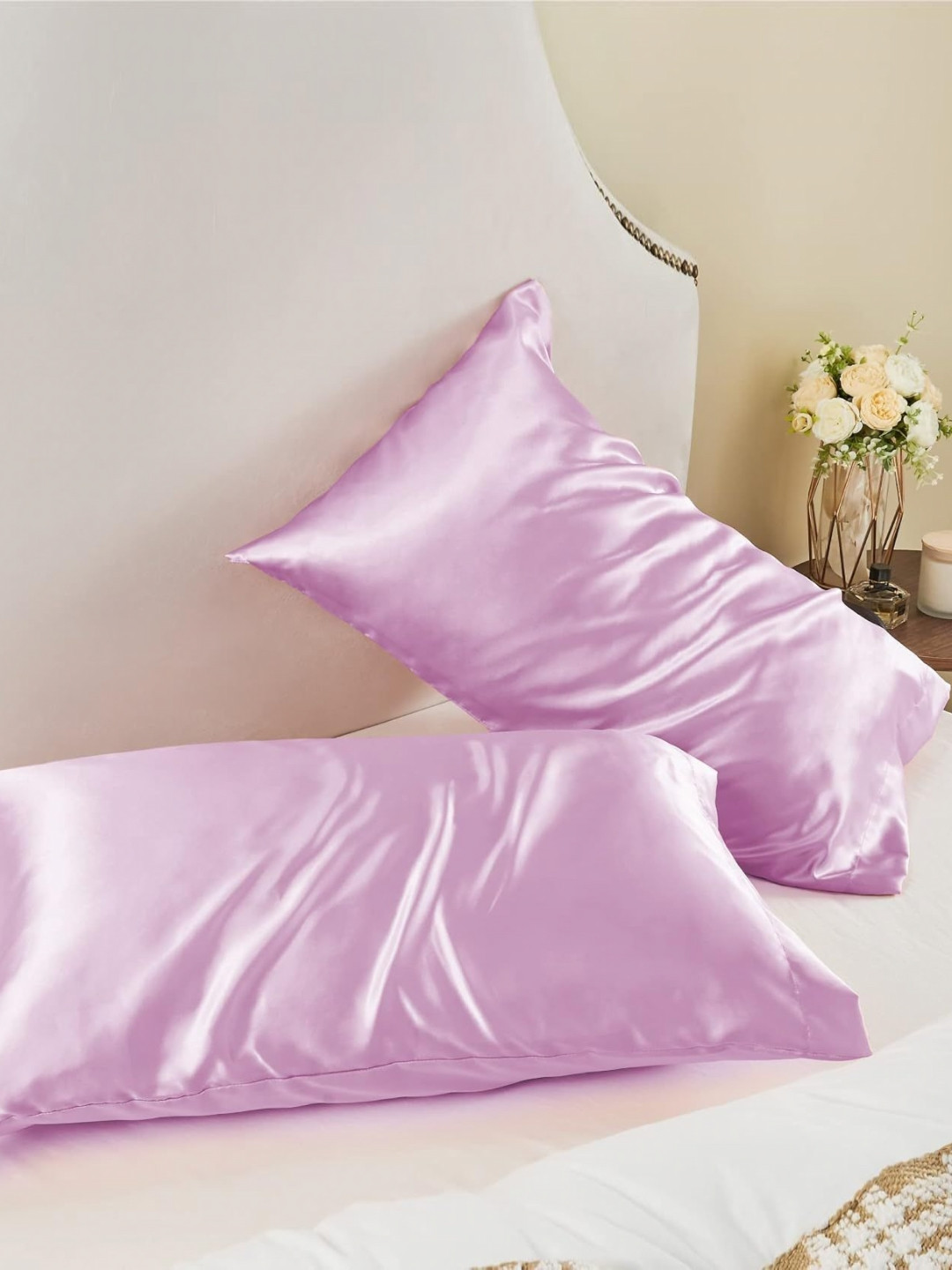 DEHMAN Pink 2 Pieces Pure Silk Rectangular Pillow Covers