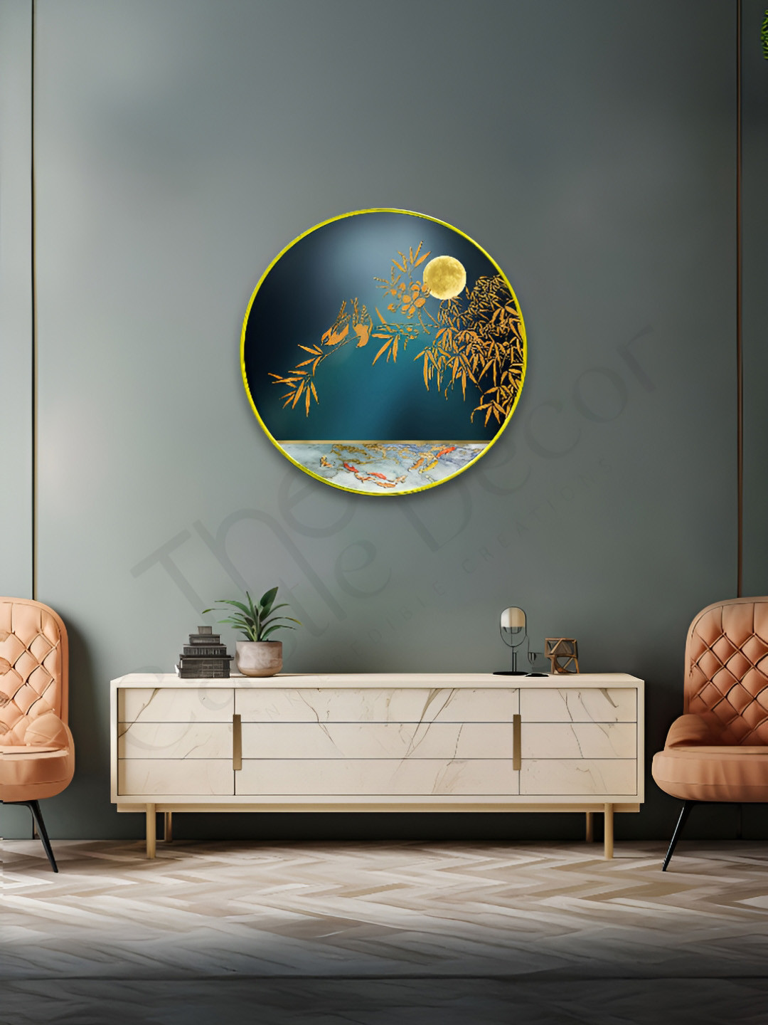 The Castle Decor Blue & Yellow Fishes Sparkle Wooden Wall Art