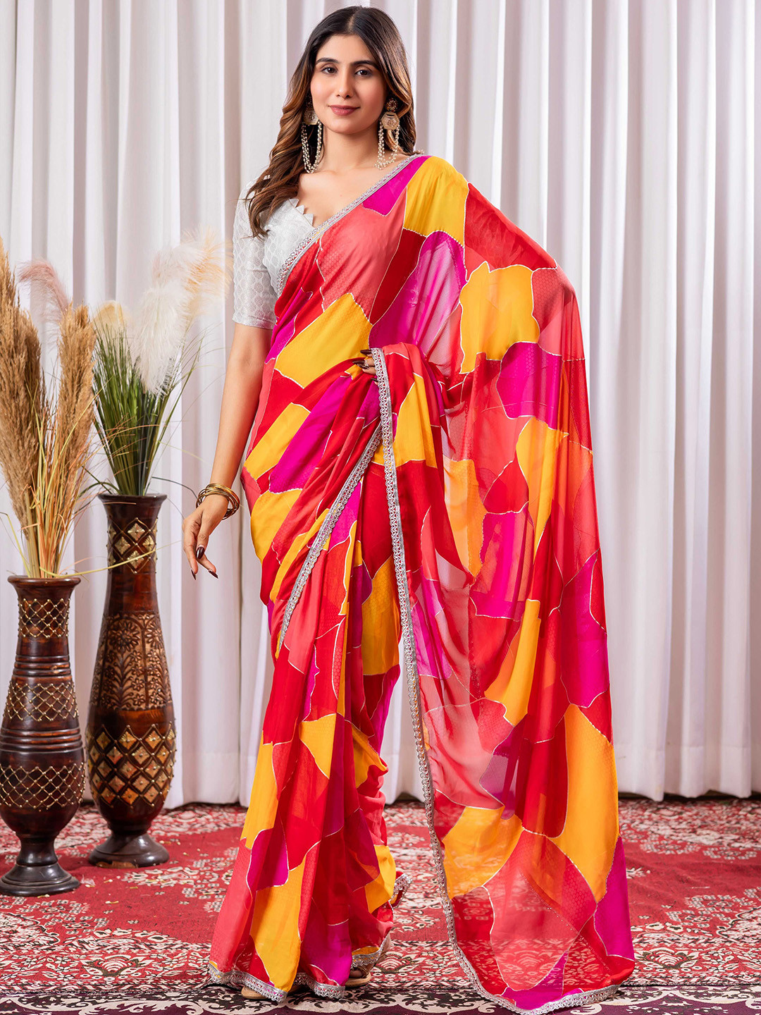 Rhey Abstract Preinted Zari Ready to Wear Saree