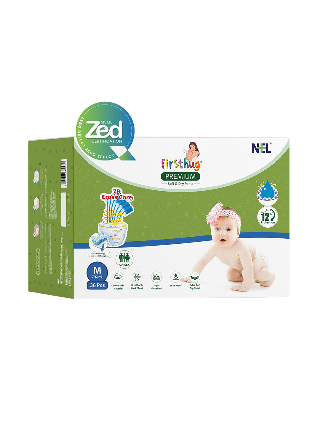 Firsthug Double Layer High Absorbency Leakage Protection Diaper Pants- M - 36 Pcs