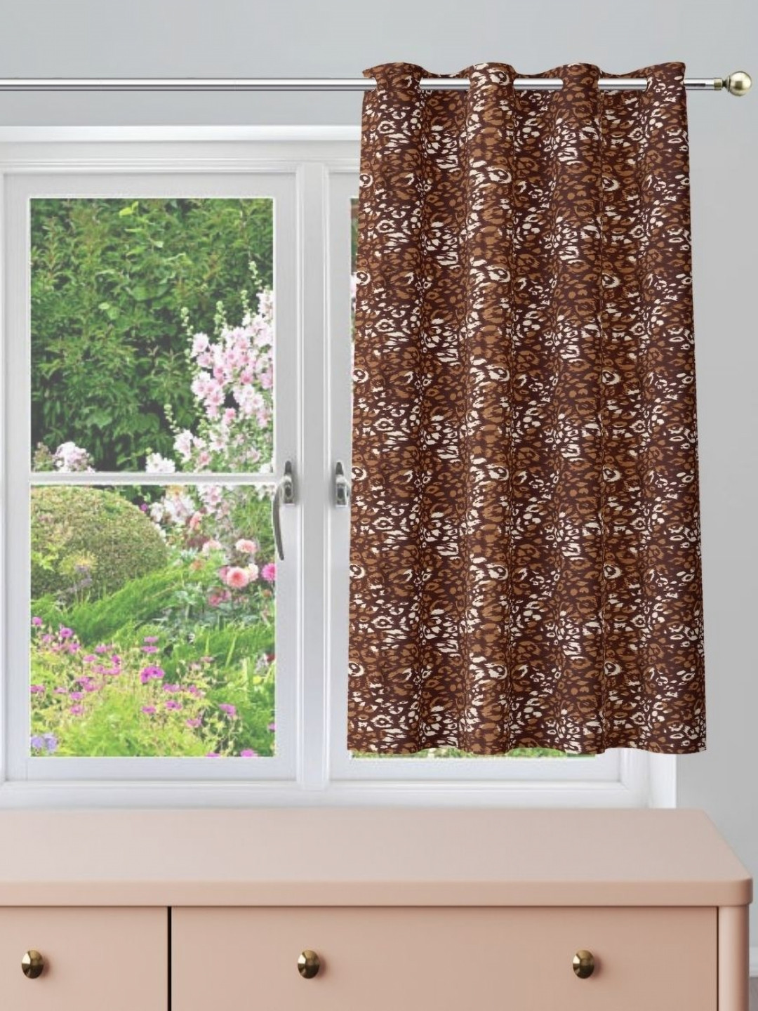 POORAK Brown Geometric Sheer Window Curtain