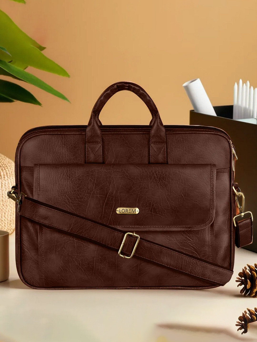 LOREM Matte  Color Faux Leather 9.44L Messenger Bag For Men BG115