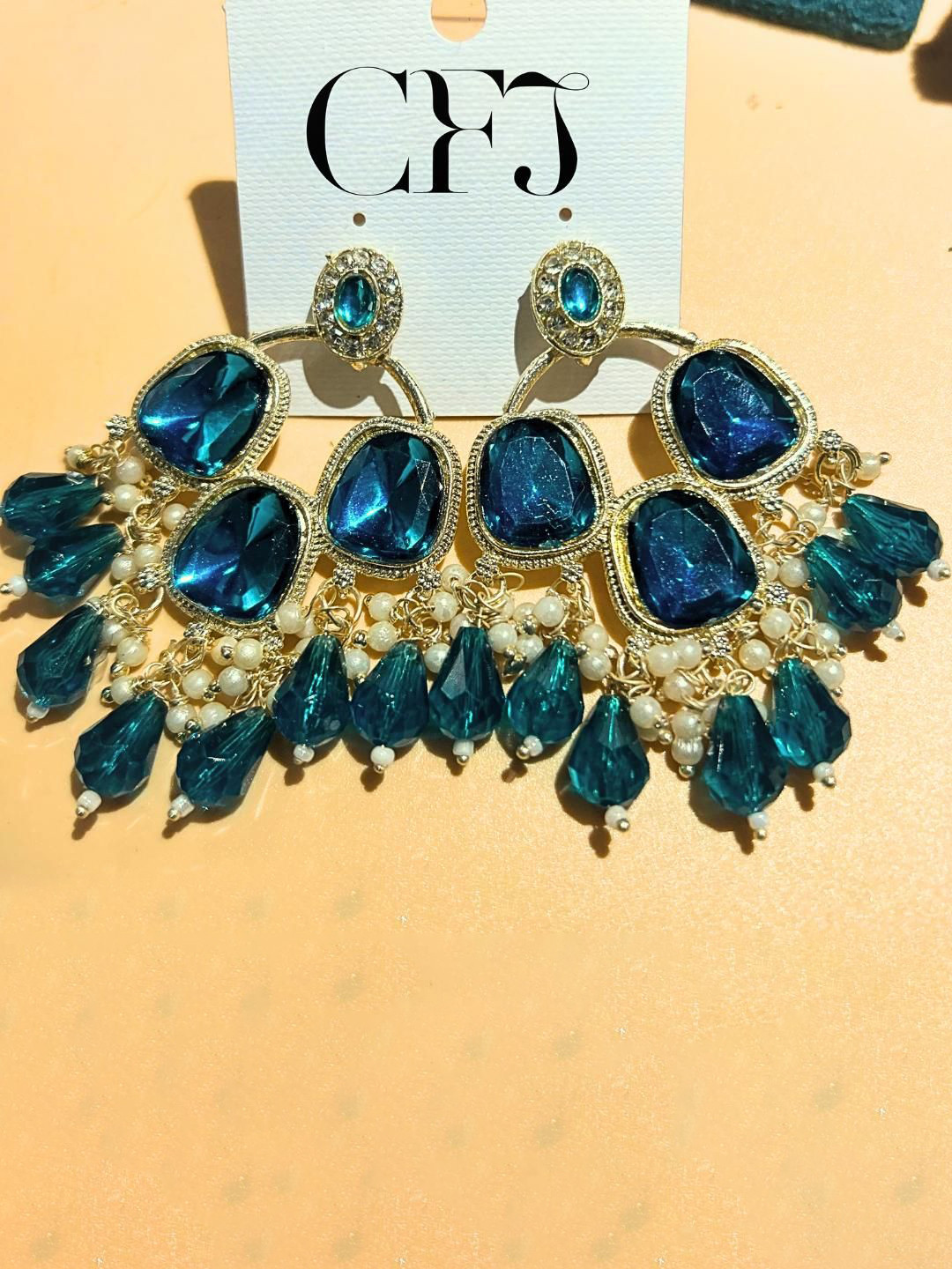 Crown Fabulous Jewellery Gold-Plated Artificial Stones Studded & Beaded Drop Earrings