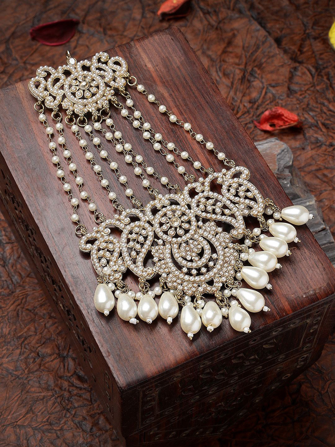 ANIKAS CREATION Gold-Plated Pearls Studded Jhumar Passa