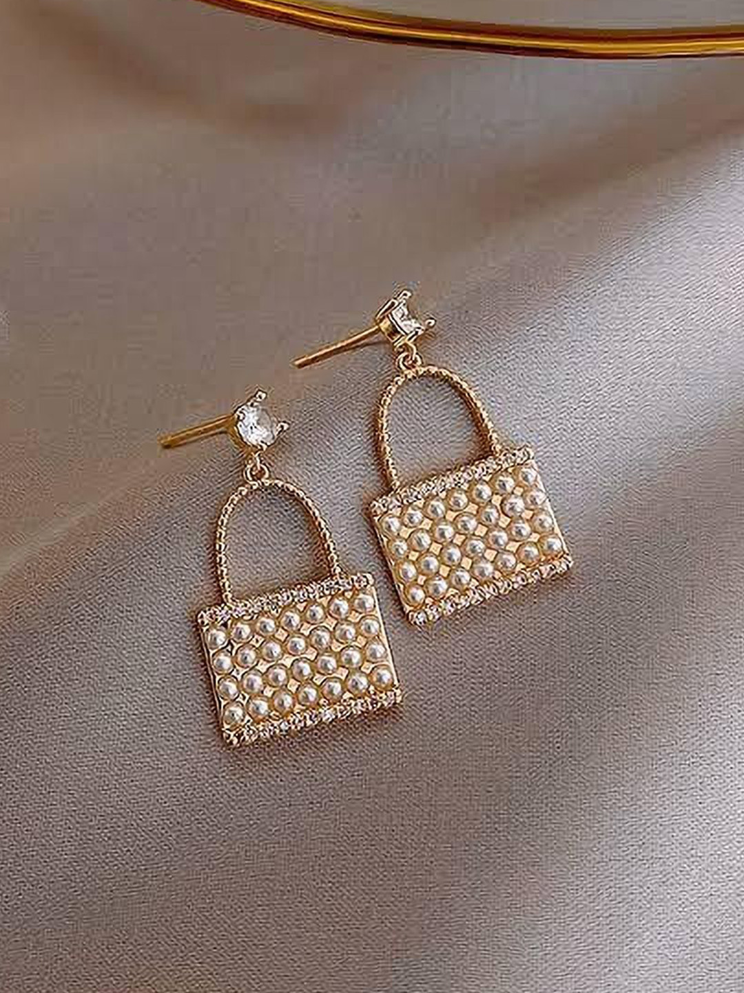 Alonzo Artificial Stones Studded Lock Shaped Drop Earrings