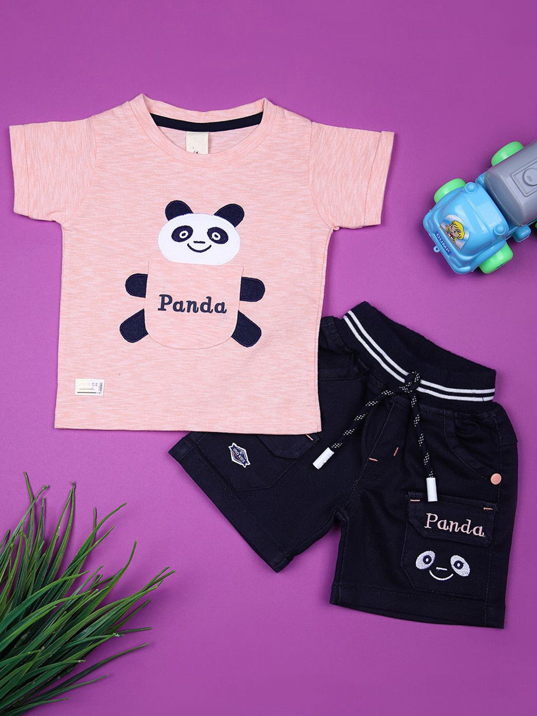 V-Mart Infant Boys Panda Printed Pure Cotton T-shirt With Shorts