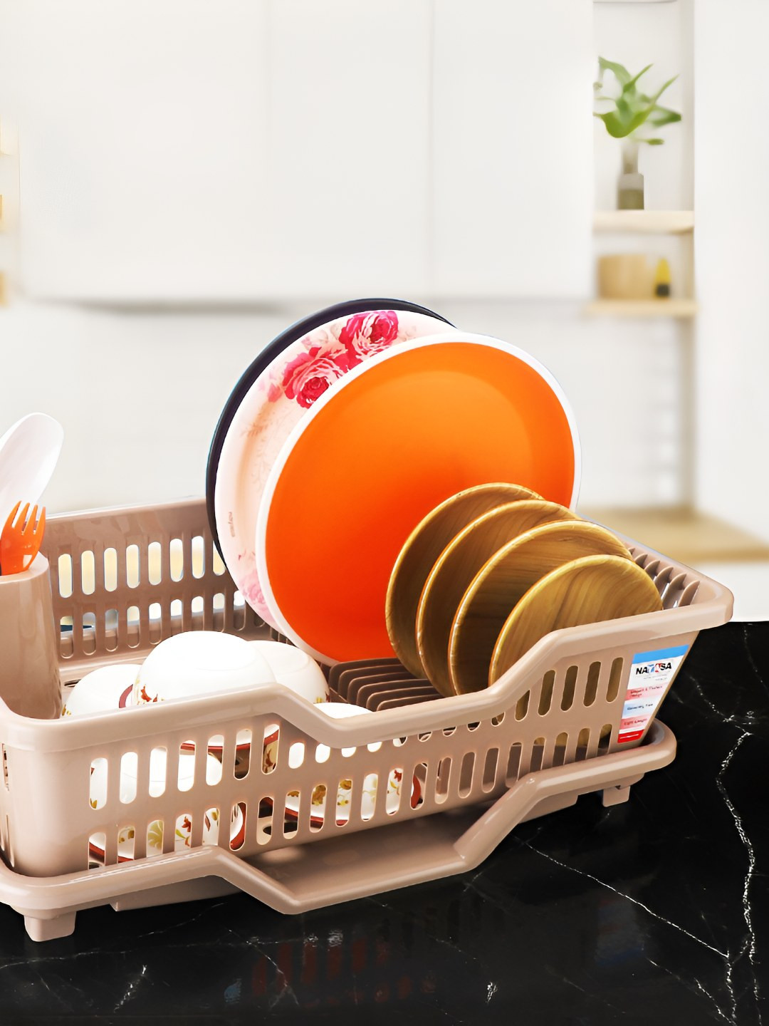 Nayasa Brown Dimple Kitchen Tray, Small, Plastic Drying Rack Dish Stand