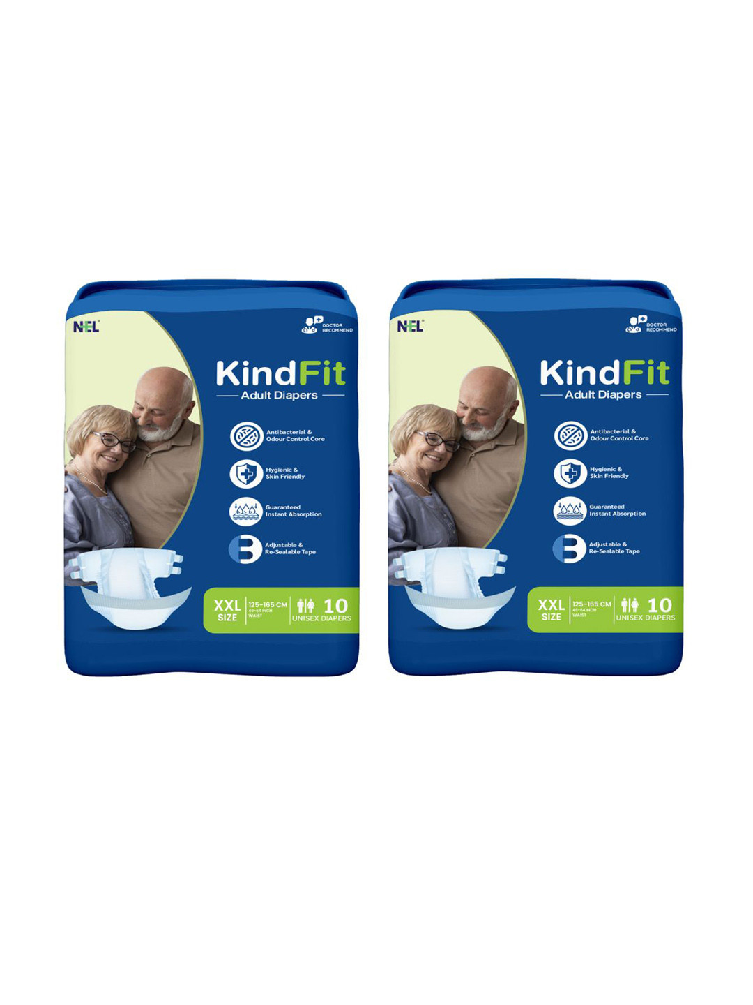 Kindfit Set Of 2 Tape Style Rash Free Adult Diapers - XXL - 10Pcs Each