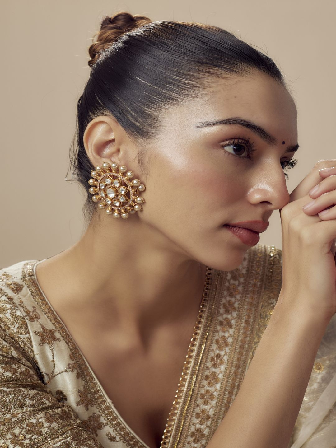 vivinia BY VIDHI MEHRA Saadgi Gold-Plated Pearls Studded Contemporary Drop Earrings