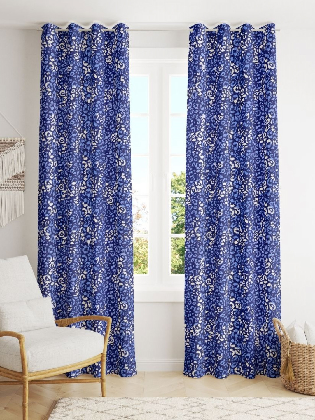 POORAK Blue & White 2 Pieces Printed Sheer Door Curtain