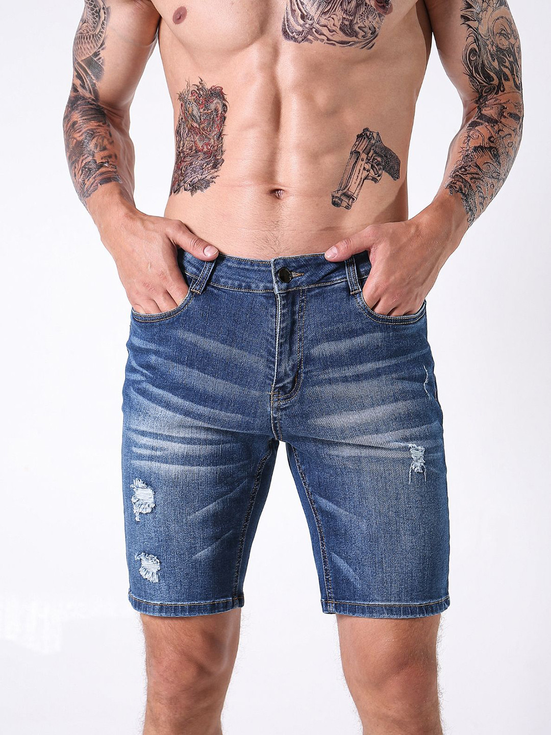 L'monte Men Washed Mid-Rise Slim Fit Denim Shorts