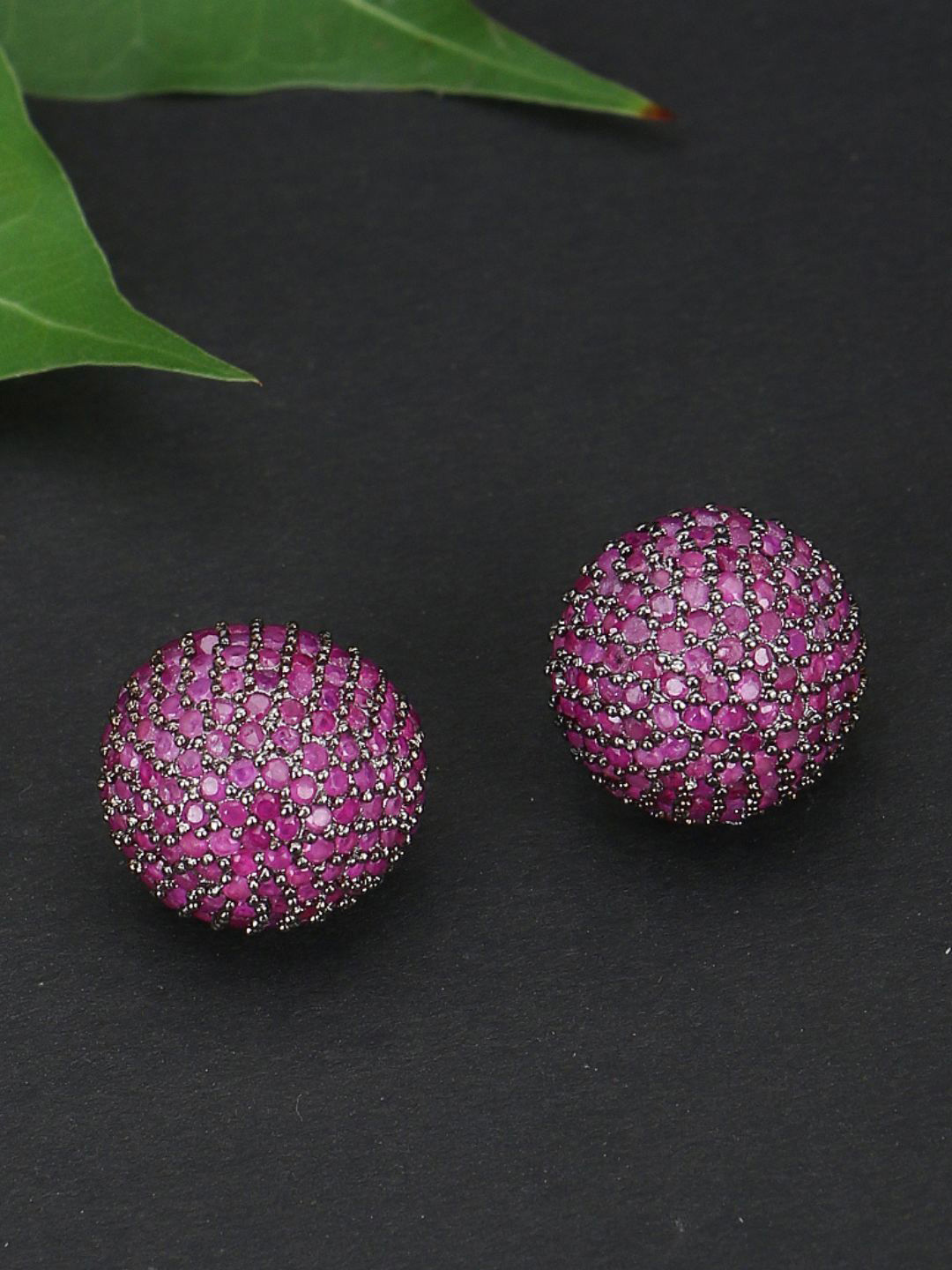 DressBerry Amethyst Pave Rhodium-Plated Artificial Stones Studded Spherical Studs